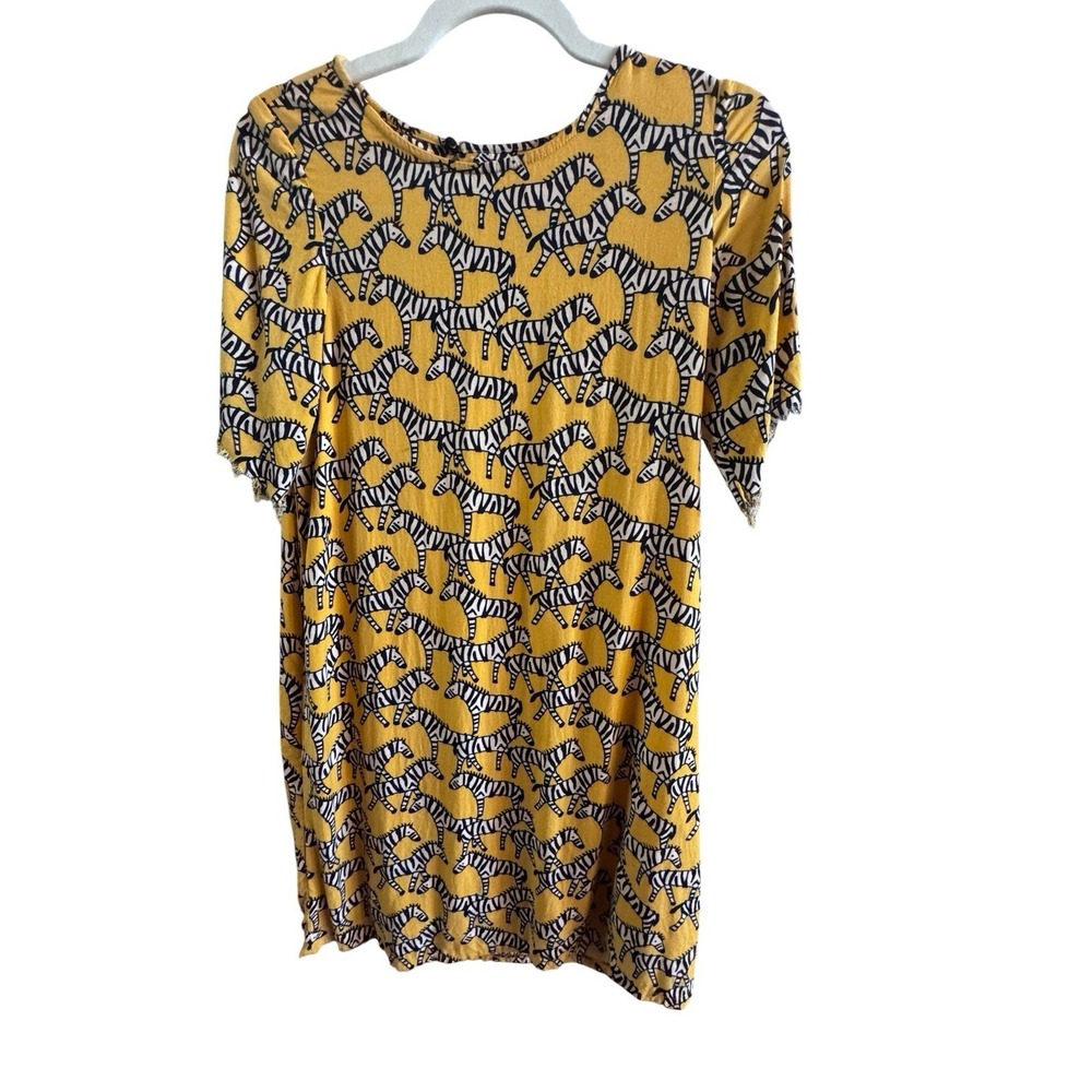 Campania Fantastica Cute Mustard Yellow Zebra‎ Print Mini Dress Size XS